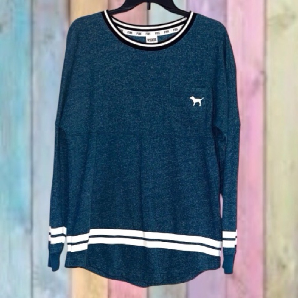 Victoria’s Secret Teal Blue Pink Logo Sweatshirt Top
